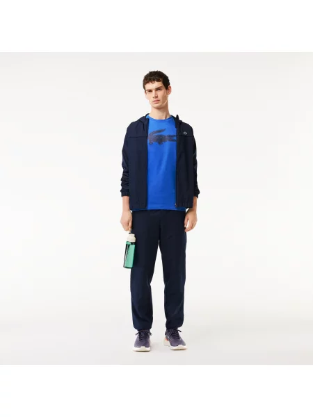 Lacoste T-Shirt Z Oddychającego Dżerseju Sport Z Nadrukiem Z Logo Krokodyla 3D niebieska