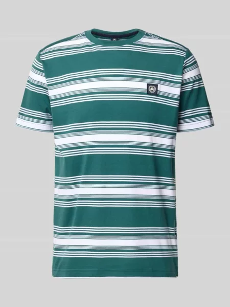 T-shirt z naszywką z logo i okrągłym dekoltem Lerros zielona