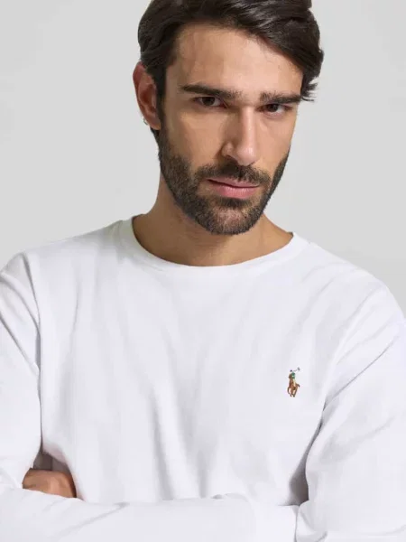 Bluzka z długim rękawem o kroju regular fit z czystej bawełny model PIMA' Polo Ralph Lauren biała