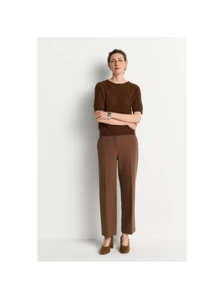 Sweter Rich & Royal wełniany z krótkim rękawem brązowy
