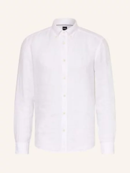 Boss Koszula Lniana Liam Regular Fit weiss biała