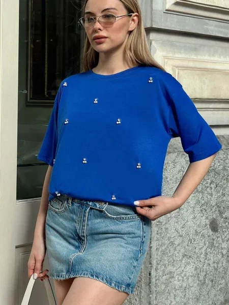 Trend Alaçatı Stili Tricou cobalt albastru