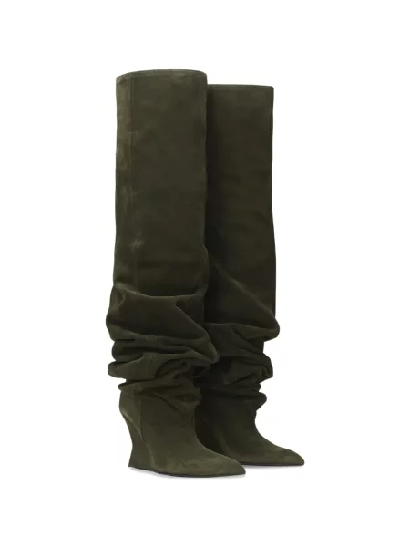 Cizme Balmain din piele de căprioară cu pană verde