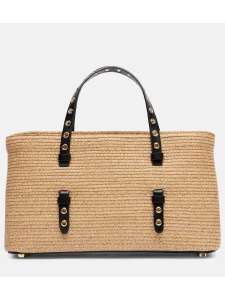 Geantă de plajă Alaïa de paie bej