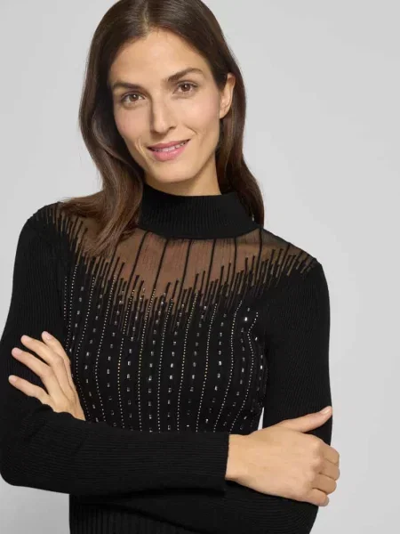 Sweter z dzianiny z obszyciem ozdobnymi kamieniami Apricot czarny