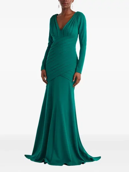 Rochie maxi Tadashi Shoji plisată lungă de costum verde