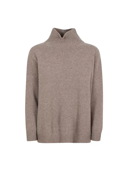 Lniany sweter z golfem Weekend Max Mara brązowy