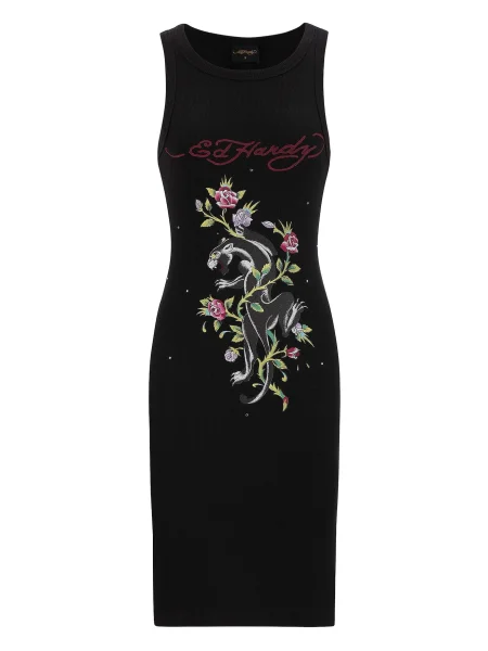 Ed Hardy Rochie Panther und Blumen verde kiwi / roz închis / negru alb