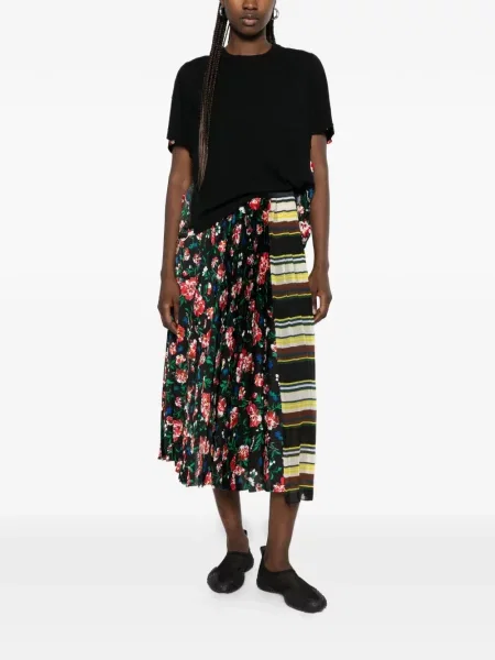 Fustă midi Sacai cu model floral cu imagine negru
