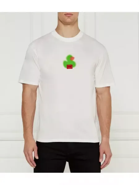 HUGO Tricou Dilippers | Relaxed fit alb
