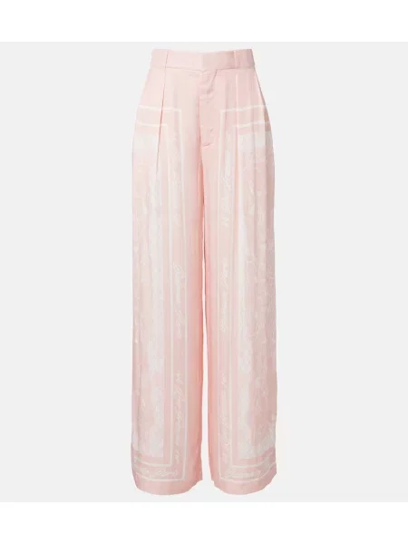 Pantaloni palazzo Balmain din satin cu imagine roz
