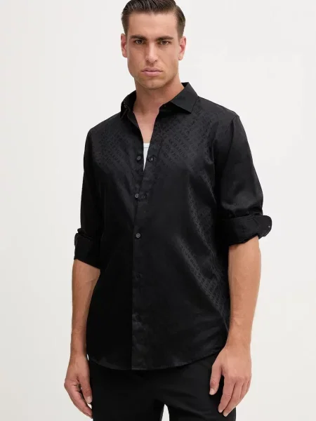 Armani Exchange cămașă din cu guler italian regular negru