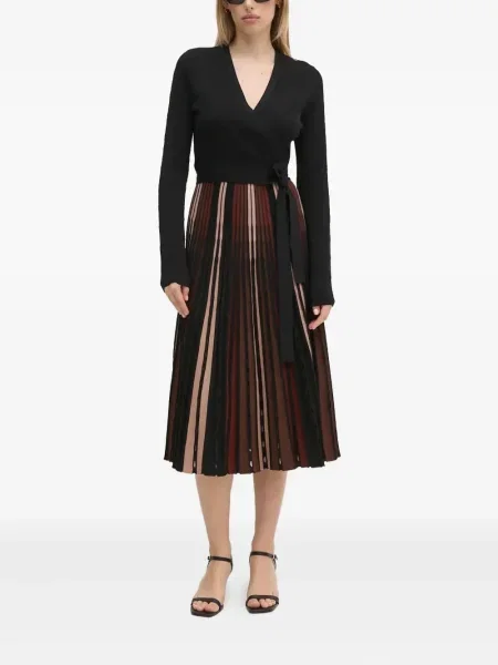Rochie midi Dvf Diane Von Furstenberg plisată până la genunchi de costum negru