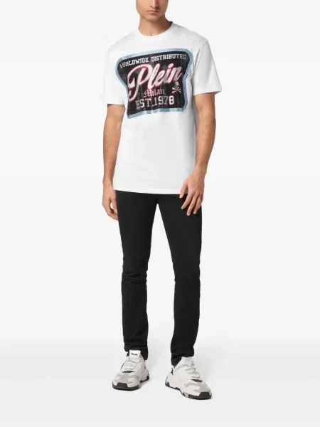 Tricou Philipp Plein cu decolteu rotund alb