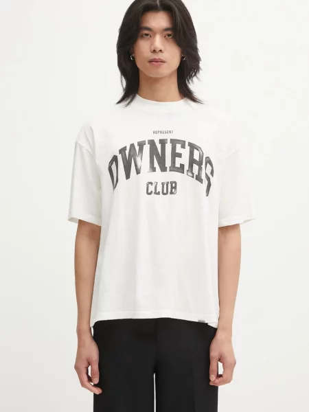 Represent tricou din Owners bej cu imprimeu alb