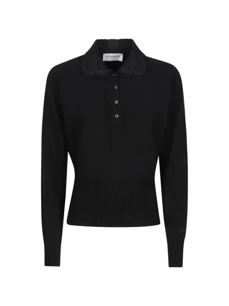 Gulerat top Ermanno Firenze din dantelă negru