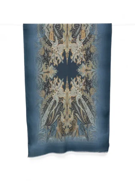 Fular Etro cu imagine cu model paisley albastru