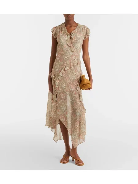 Rochie midi Veronica Beard de mătase cu imagine bej