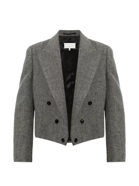 Decupat sacou Maison Margiela cu model herringbone cu două rânduri de nasturi gri