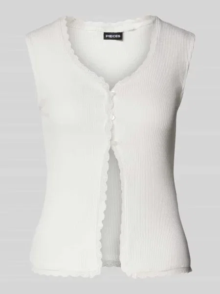 Kamizelka o kroju regular fit z prążkowaniem model ‘TIRADE’ Pieces biała