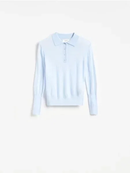 Tricou polo Reserved de lână albastru