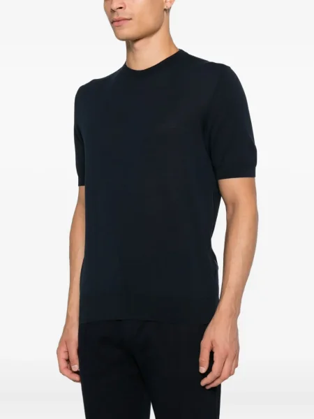 Tricou Doriani Cashmere din cașmir scurt albastru