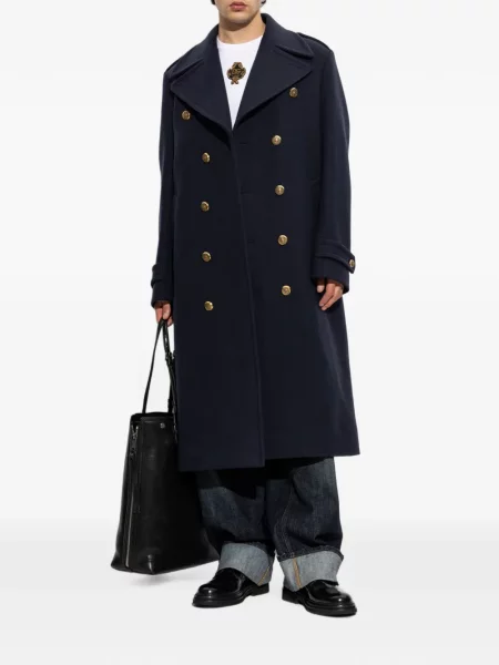 Вълнено двуредно палто Dolce & Gabbana синьо