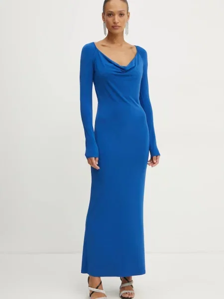 Рокля Patrizia Pepe дълга с кройка по тялото синьо