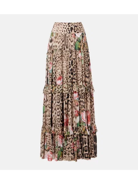 Fusta maxi Roberto Cavalli cu imagine maro