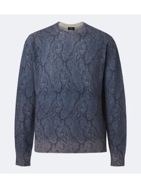 Pulover Etro de lână cu model paisley albastru