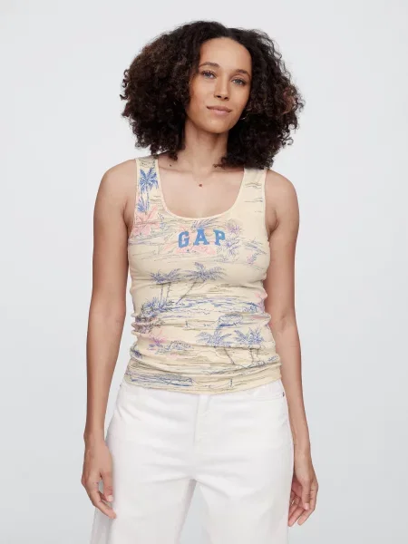 Tricou Gap cu nervuri cu autograf bej