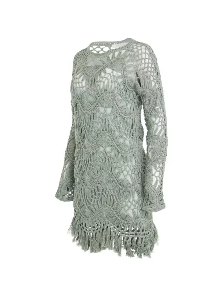 Rochie mini Chloé cu franjuri tricotate verde