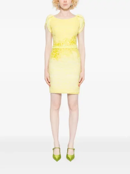 Rochie mini Gemy Maalouf cu paiete de costum galben