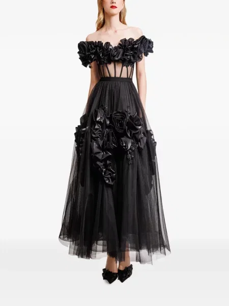 Top Gemy Maalouf cu model floral cu aplicații negru