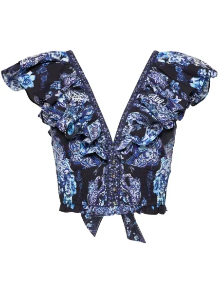 Kamizelka Camilla w kwiatki z nadrukiem niebieska