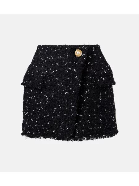 Fustă Balmain cu buline din tweed negru