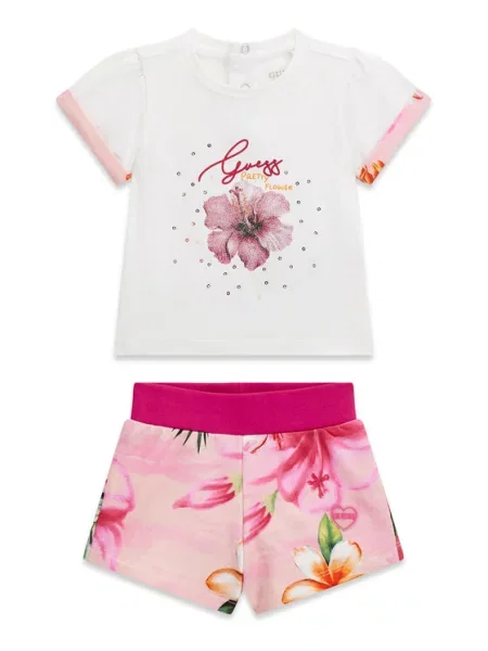 Guess Komplet t-shirt i spodenki różowy