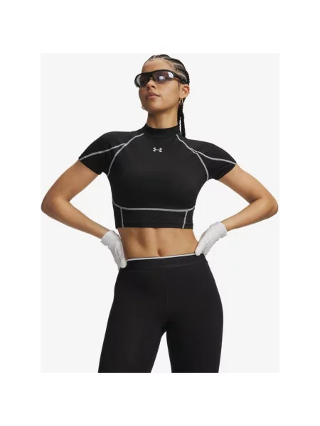 Koszulka Under Armour HeatGear Elite Crop Mock Neck krótki rękaw XS czarna