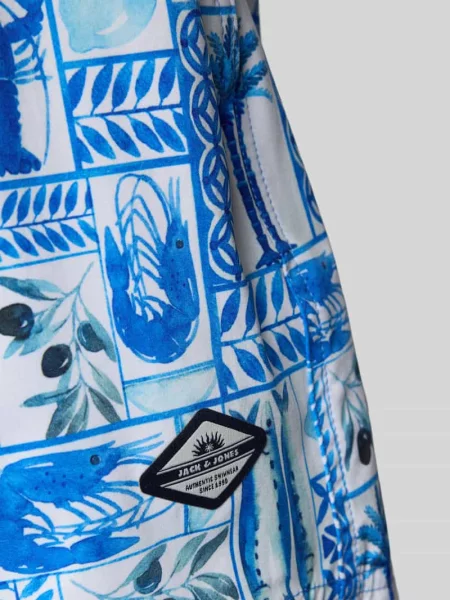 Spodenki kąpielowe we wzór na całej powierzchni model MAUI VIBES NOVELTY' Jack & Jones niebieskie