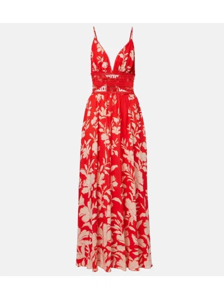 Rochie maxi Poupette St Barth cu model floral roșu