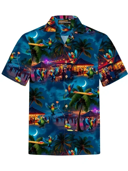 Hawaiihemdshop.de Košulja Hawaiihemd Party Parrots tamno plava