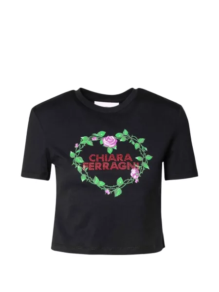 Tricou Chiara Ferragni cu model floral cu imagine negru