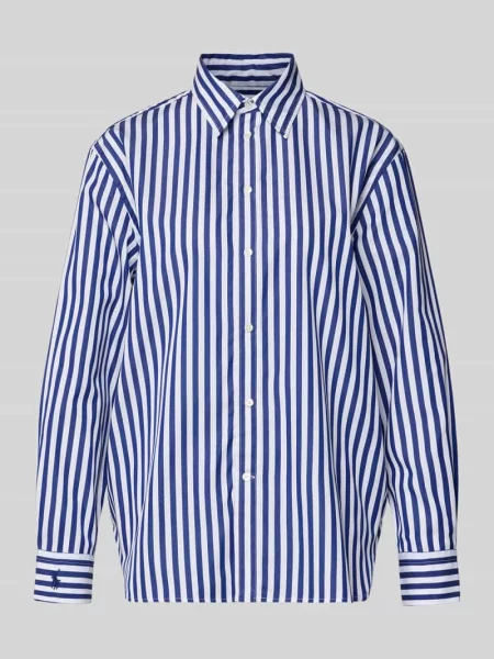 Bluzka koszulowa o kroju relaxed fit z wyhaftowanym logo model ‘Ligh’ Polo Ralph Lauren niebieska