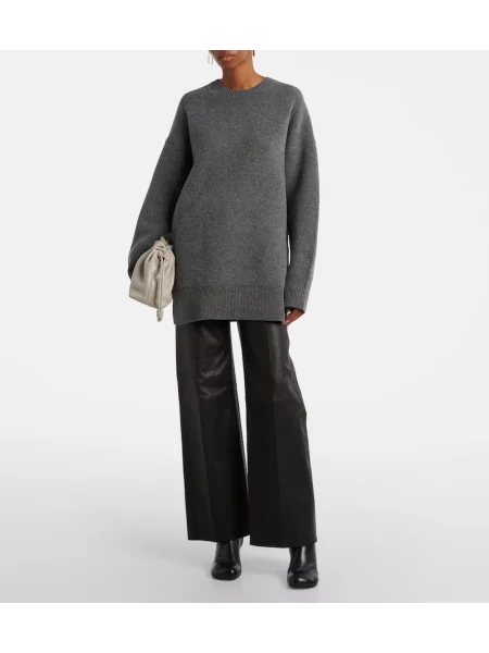 Pantaloni palazzo Frame cu talie înaltă din piele negru