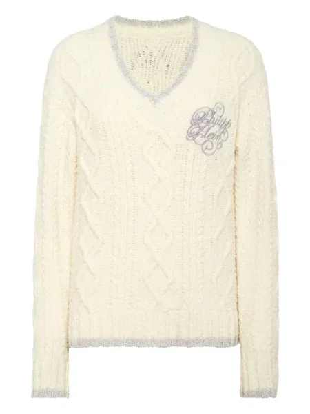 Пуловер Philipp Plein бродиран бяло