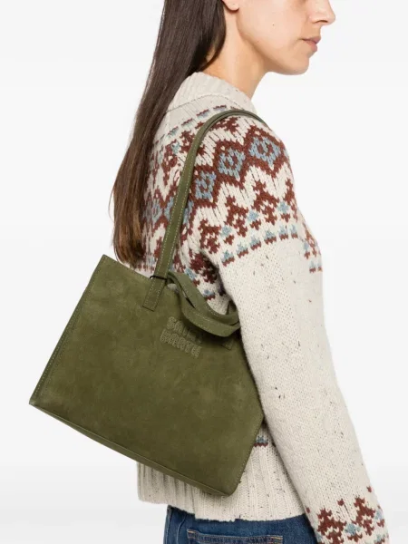 Geantă shopper Mc2 Saint Barth din piele de căprioară verde