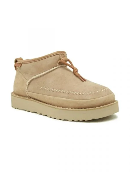 UGG De piele bocanci W ULTRA MINI CRAFTED REGENERATE cu adaos de lână bej