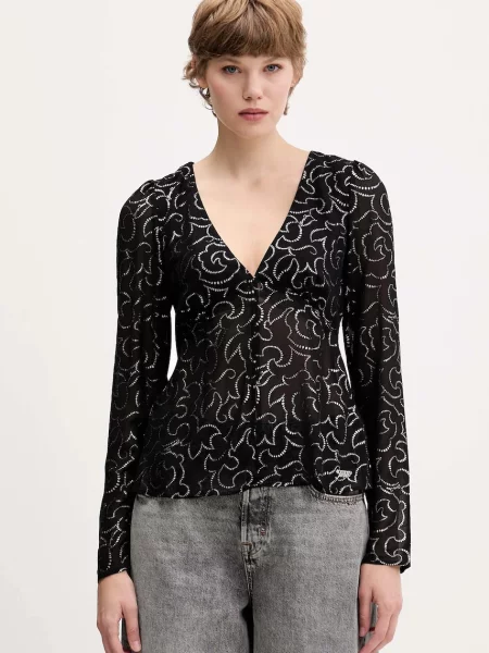 Tommy Jeans bluză cu imprimeu negru