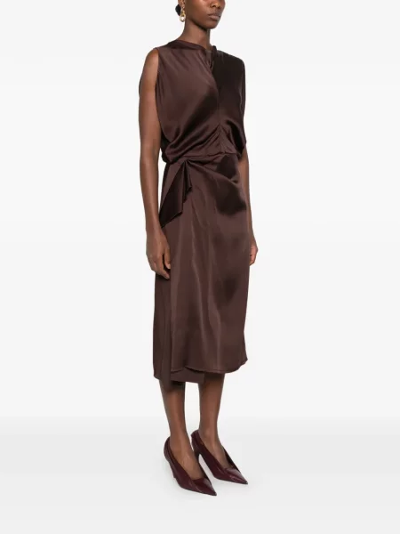 Rochie Lanvin fără mâneci drapată maro