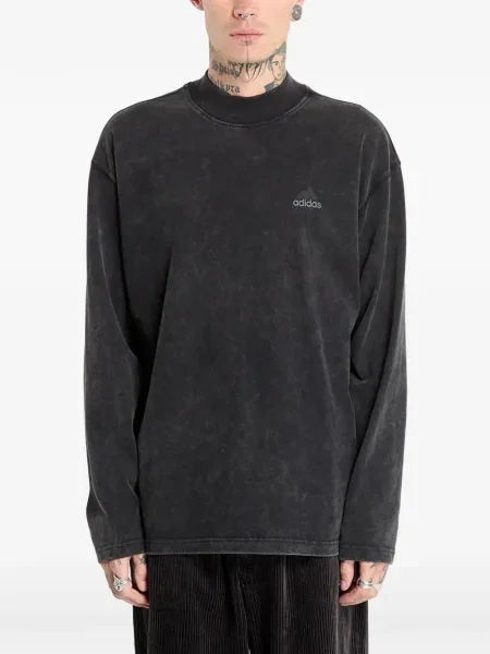 Τρέξιμο fleece μπλούζα Adidas με λαιμόκοψη v μαύρο